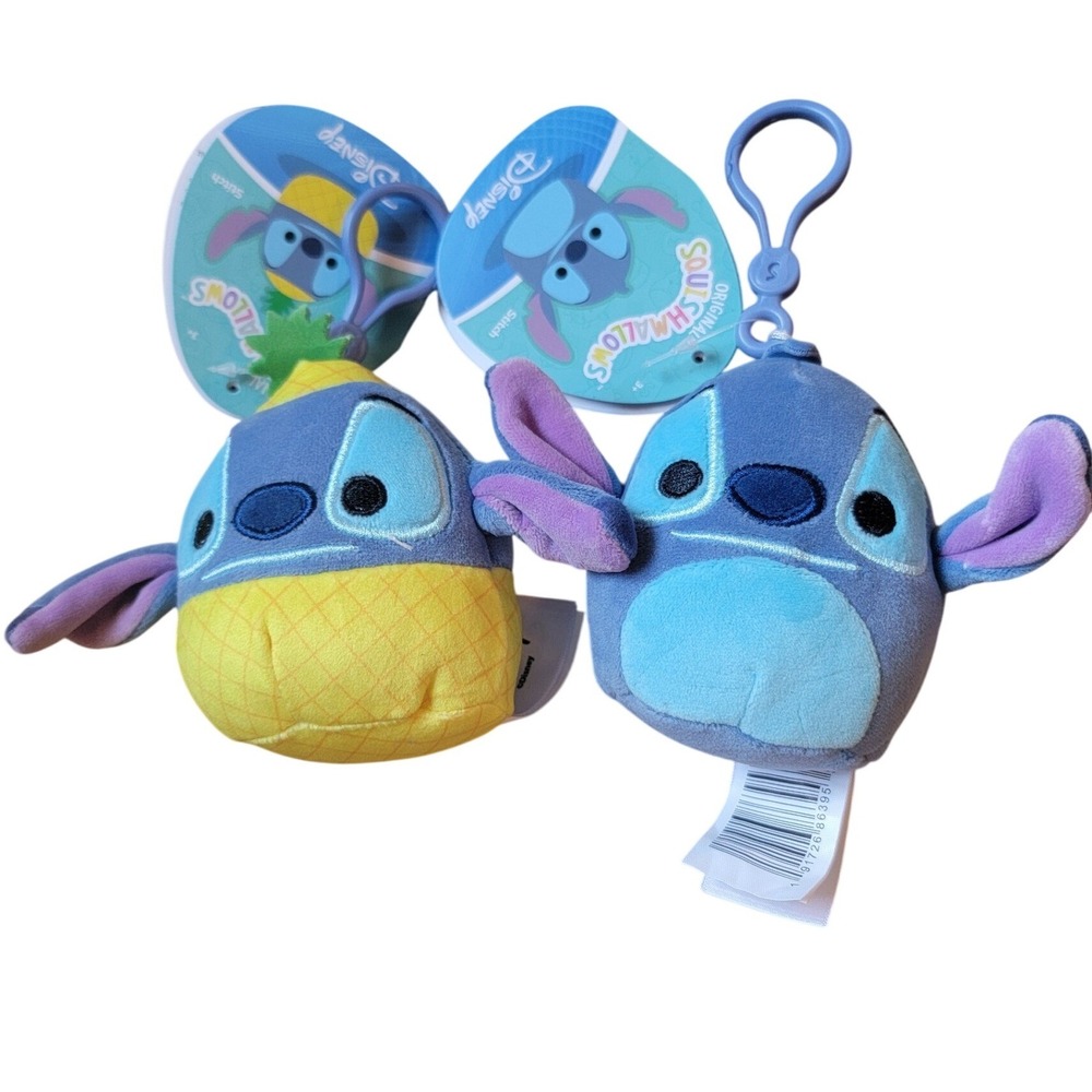 Squishmallows Stitch Plush Clip Set Kids 3.5" Blue New Disney Pineapple Bundle‎